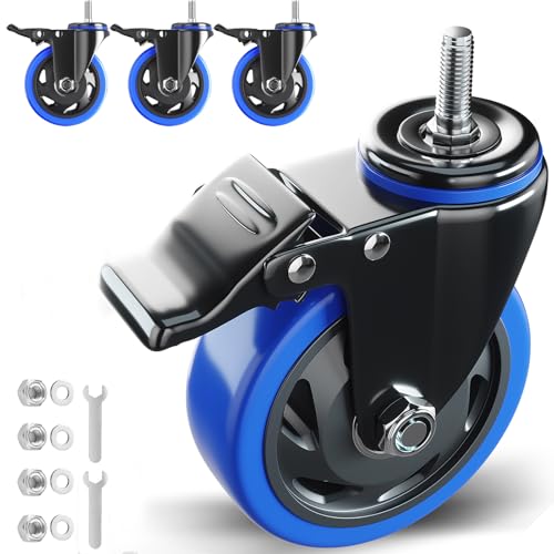 Stem Caster Set of 4 Heavy Duty 1/2" Threaded Mount Casters Wheels 5 inch - color: Blue, size: 5in(1/2"-13)