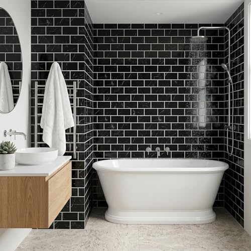 Arttown Peel and Stick 3D Wall Backsplash, 10-Sheet, 12" × 12" Black - color: Black Marble, size: 10PC 12"x12"