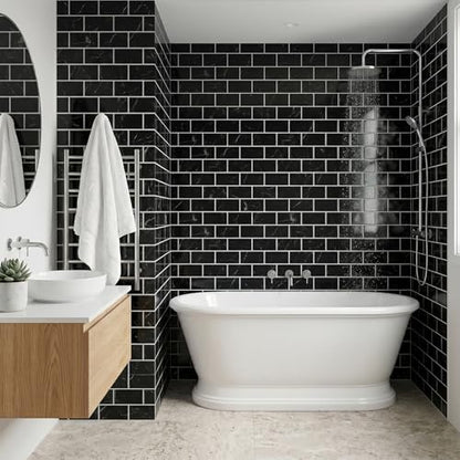 Arttown Peel and Stick 3D Wall Backsplash, 10-Sheet, 12" × 12" Black - color: Black Marble, size: 10PC 12"x12"