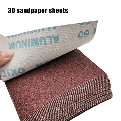 1/4 Sheet Sandpaper 4.5 x 5.5 Inch, Wet Dry Sand Paper, 30Pcs Sanding Sheets for Palm Sanders Hand Sanding Blocks on Woodworking, Metal, Primers, Automotive Paint, Detail Polishing (60 Grit) - style: 60Grit-30pcs