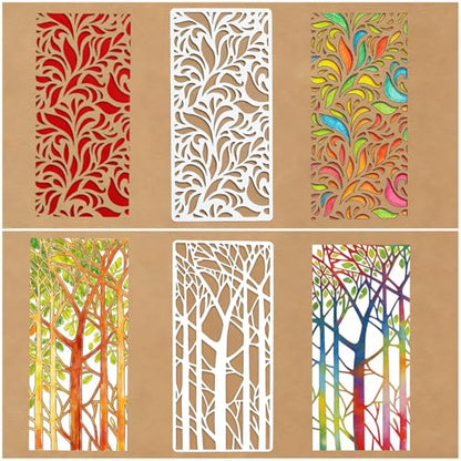 16 Pcs Texture Stencils Painting Reusable 4.1×8.7 Inch Flower Stencils for Crafts Plastic Leaf Floral Branch Stencil Drawing Templates for DIY Wall Canvas Knit Notebook Card Wood - color: Style A