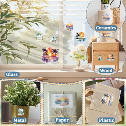 WANDIC 3 Sheets Beach Rub on Transfer Stickers Seaside Decals Sunset Stickers Waterproof Decals for for DIY,15 * 30CM - color: Beach