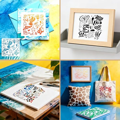 12 Pcs Ocean Creatures Stencils for Painting Reusable Plastic 6×6 Inch Sea Life Stencils Drawing Templates for Crafts DIY Wall Canvas Notebook Knit Card Wood - color: Style G