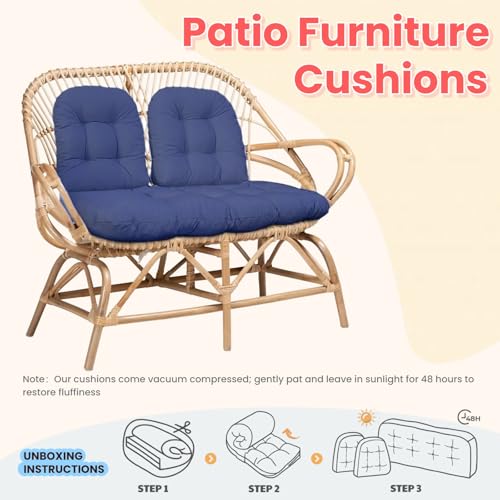 Wicker Chair Cushions 3 Piece Set, Waterproof Outdoor Cushion for Patio Furniture, Loveseat and U-Shaped Wicker Furniture Cushions, Blue - color: Blue