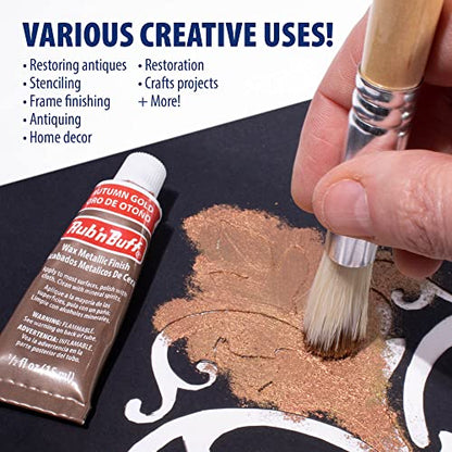 AMACO Rub n Buff Wax Metallic Finish - 3 Rub n Buff Autumn Gold 15ml Tubes - Versatile Gilding Wax for Finishing Furniture Antiquing and Restoration - Rub and Buff Colors Set of Three
