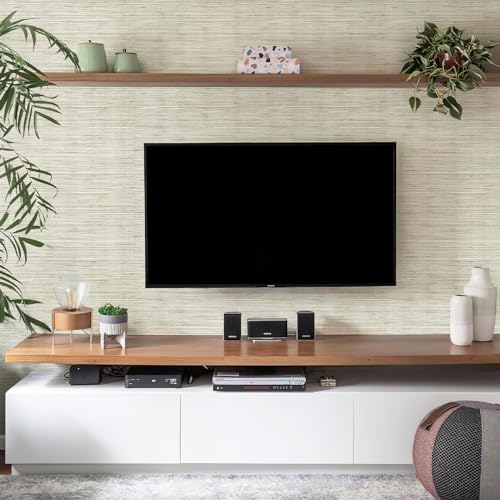 JiffDiff Grasscloth Wallpaper Peel and Stick Cream Grassweave Stick on Wallpaper Textured Self Adhesive Contact Paper 1181" x 17.3" - color: Beige, size: 17.3" x 1181"