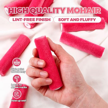 Leumoi 16 Pcs 4" Mini Mohair Paint Roller Covers Kit,Pink - color: Pink