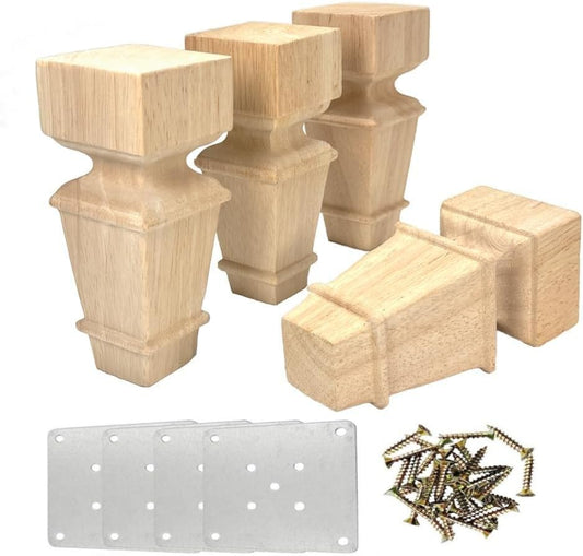 Mysummer 4PCS 6 Inch Wooden Unpainted Furniture Legs with Mounting Plates Screws Solid Wood Furniture Feet Replacement for Couch Cabinet Sofa Dresser Ottoman TV Stand Bed Home (15cm/6inch)