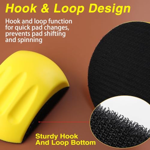 Hand Sanding Block Round and Mouse Shape Sandpaper Holder Hook and Loop PU Backing Ergonomic Grip for Wood Furniture Repair Craft (5inch) - color: 5inch