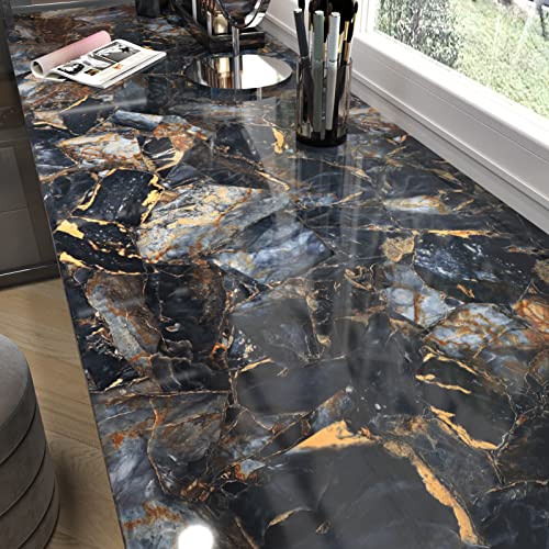 Marble Black Contact Paper Peel and Stick Countertops Gold Contact Paper Peel and Stick for Kitchen Backsplash Waterproof Black Wallpaper Vinyl Marble Shelf Liner Counter Top Wallpapers 24" x 394'' - size: 24" x 394"