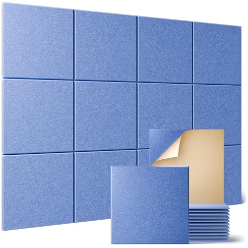 Sonicism 12 Pack Acoustic Wall Panels with Self-Adhesive, 12" X 12" X 0.4" Sound Proof Foam Panels, Decorative Soundproof Wall Panels, Sound Proof Absorbing Tiles for Home & Offices, Sky Blue - color: Sky Blue, size: Flat Panels (12 Pack)