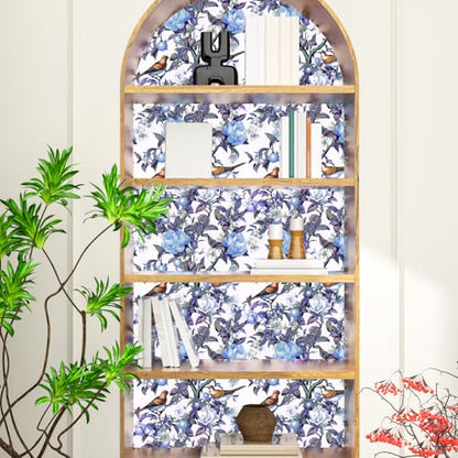 Danodoi Blue Bird Floral Peel and Stick Wallpaper 17.5" x 118" - color: Light Blue, size: 17.5" x 118"