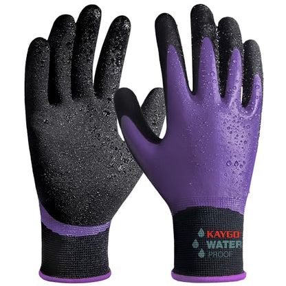 KAYGO Waterproof Work Gloves, Non-Slip Double Latex Coated, KG150 - color: Purple, size: X-Small