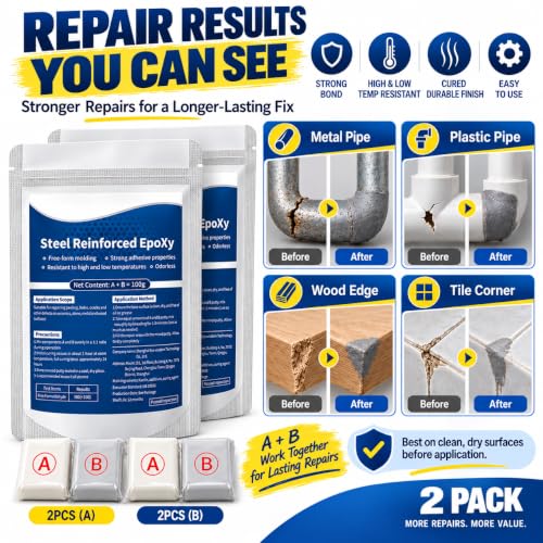 2Pcs Steel Reinforced Epoxy Putty, 7.06 oz, Waterproof Metal Repair Clay