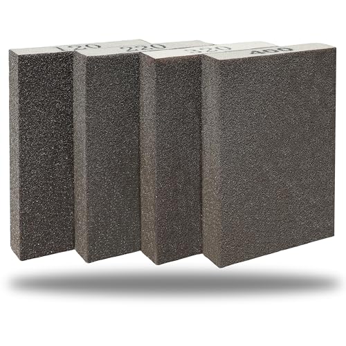 4 Pack Hand Sanding Sponge Set -120 220 320 400 Grit- Coarse Medium Fine Grit Sanding Block, Sander Sponges for Wood-Working Drywall Metal, Washable and Reusable Sponge for Rust Removal Polishing - size: 4 Pack