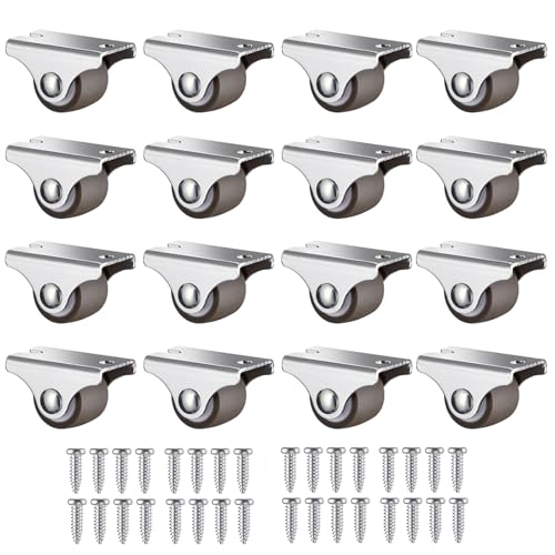 Mini Fixed Caster Wheels 1 Inch Low Profile Small Casters Set 16