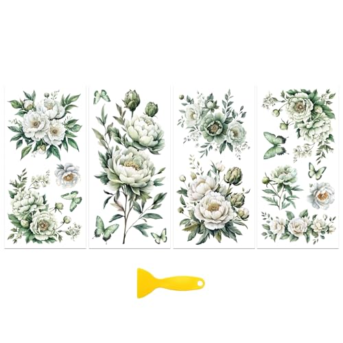 Peacoblue Green Flowers Rub On Transfers for Furniture Craft 6"x12" - style: Green Flowers