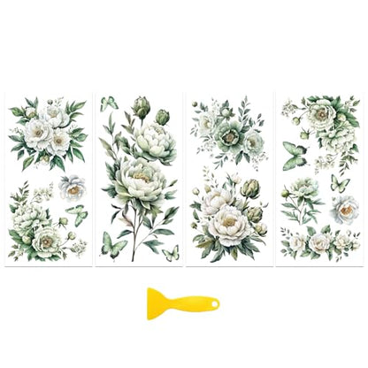 Peacoblue Green Flowers Rub On Transfers for Furniture Craft 6"x12" - style: Green Flowers