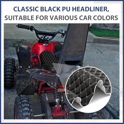 SmoothNovelty 5.5 Yards Diamond Quilted Vinyl Headliner Material 55 in Wide Faux Leather with Foam Backed 2" x 3" Diamonds Pattern Fabric for Car Furniture Upholstery(Black, Yellow Thread) - color: Black, Yellow Thread, size: 5.4 Yards