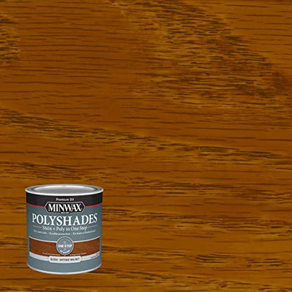 Minwax PolyShades Wood Stain + Polyurethane Finish – ½ Pint, Antique Walnut, Gloss - color: Antique Walnut, size: 0.25 Quart, style: Gloss
