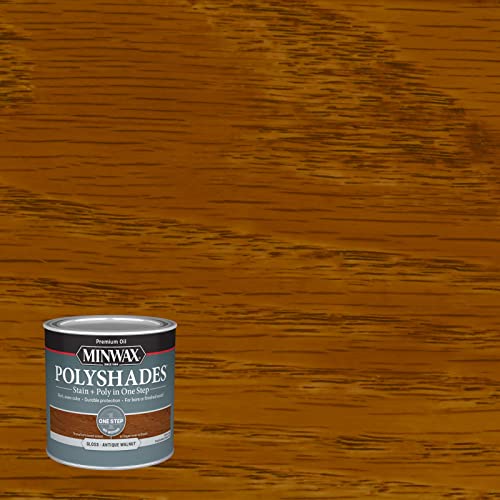 Minwax PolyShades Wood Stain + Polyurethane Finish – ½ Pint, Antique Walnut, Gloss - color: Antique Walnut, size: 0.25 Quart, style: Gloss