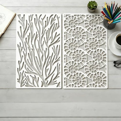 8 Pcs Mixed Media Stencils Painting Reusable 7×11 Inch Wood Grains Flower Texture Stencils for Crafts Plastic Geometric Layering Stencil Drawing Templates for DIY Wall Canvas Knit Card Wood - color: Style B
