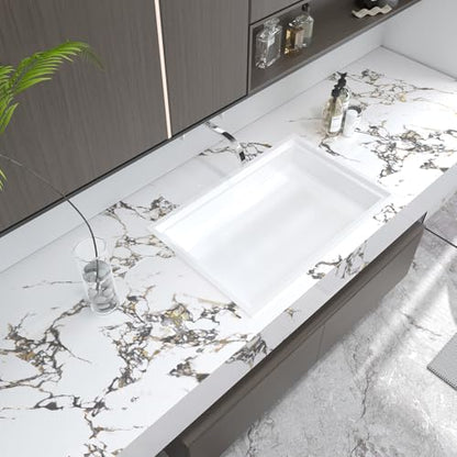 White Gloss Gold Veins Marble Granite Contact Paper peel and stick Wallpaper Cabinet kitchen for Countertops354x16inch Vinyl Wrap Adhesive Counter Top laminate Sheets Wall Paper DIY Bathroom Backspash - color: White Gold, size: 16" x 354"