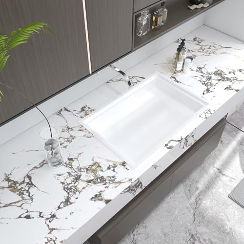 White Glossy Gold Veins Marble Contact Paper peel and stick Countertops Granite kitchen Wallpaper Adhesive 16x591inch Vinyl laminate sheets cabinets sticker Bathroom removable for Walls Wrapping Paper - color: White Gold, size: 16" x 591"