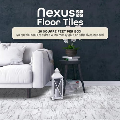 Nexus Self Adhesive 12-Inch Vinyl Floor Tiles, 20 Tiles, 12 x 12 in - color: Bianco Marble, style: Marble look