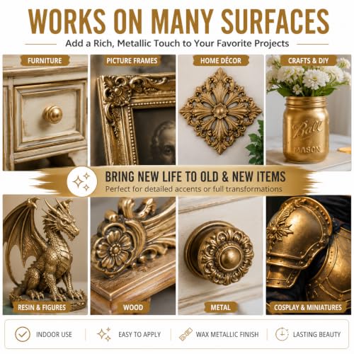 Rub n Buff Wax Metallic Antique Gold, Rub and Buff Finish, 0.5-Fluid Ounce, Pixiss Blending and Application Tools for Applying Metallic Wax Paint - color: Antique Gold