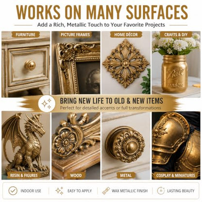 Rub n Buff Wax Metallic Antique Gold, Rub and Buff Finish, 0.5-Fluid Ounce, Pixiss Blending and Application Tools for Applying Metallic Wax Paint - color: Antique Gold