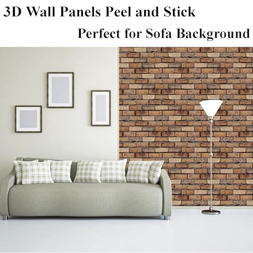 3D Wall Panels Peel and Stick 10 Pcs Brick Textured PVC Panels - color: Red Stone