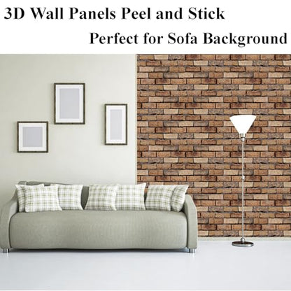 3D Wall Panels Peel and Stick 10 Pcs Brick Textured PVC Panels - color: Red Stone