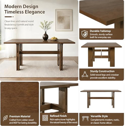 Dining Chair Set with 71 Inch Table, Walnut and Beige - color: Beige,dark Brown,walnut-a