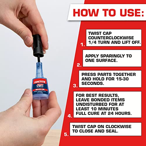 Loctite Super Glue Brush On Bottle, Clear, 0.18 fl oz Bottle, 6 Pack - Superglue for Plastic, Wood, Metal, Crafts & Repair, Cyanoacrylate Adhesive Instant Glue, Quick Dry - size: 6 Pack