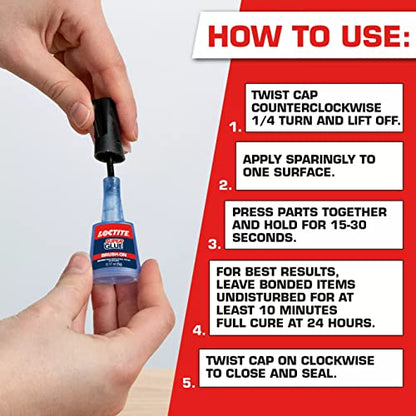 Loctite Super Glue Brush On Bottle, Clear, 0.18 fl oz Bottle, 6 Pack - Superglue for Plastic, Wood, Metal, Crafts & Repair, Cyanoacrylate Adhesive Instant Glue, Quick Dry - size: 6 Pack