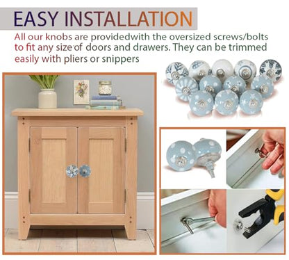 Ceramic Cabinet Knobs Set of 12, Blue White Drawer Pulls - color: Grey & White
