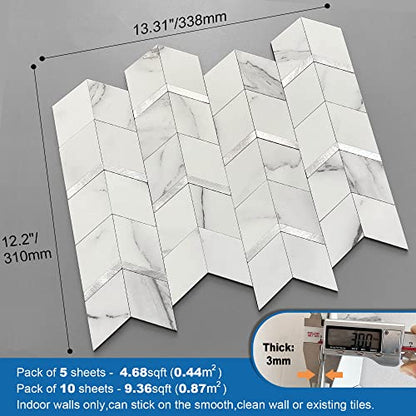Kitchen Peel and Stick Backsplash Tiles Diamond White Silver 10pcs - color: White Silver, size: 10sheets