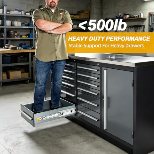 YENUO Locking Heavy Duty Drawer Slides Full Extension 12–60 Inch 500 LB - size: 14 Inch, style: Load:500 lb (With lock) -W:76mm