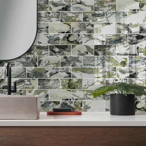 Vamos Tile 100-Pack Peel and Stick Backsplash Tile,3" x 6" Subway Tile - color: Ice Green