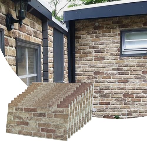 Dundee Deco 3D Wall Panels Faux Brick - Cladding, Light Brown Stone Look Wall Paneling, Styrofoam Facing for Living Room, Kitchen, Bathroom, Balcony, Bedroom, Set of 10, Covers 53 sq ft - color: Light Brown