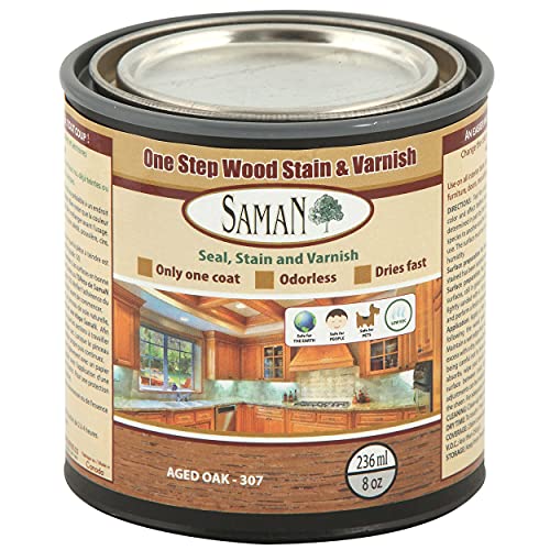 SamaN Interior One Step Wood Seal, Stain and Varnish – Oil Based Odorless Dye - Protection for Furniture and Fine Wood (Aged Oak SAM-307, 8 oz) - color: Aged Oak, size: 8 oz