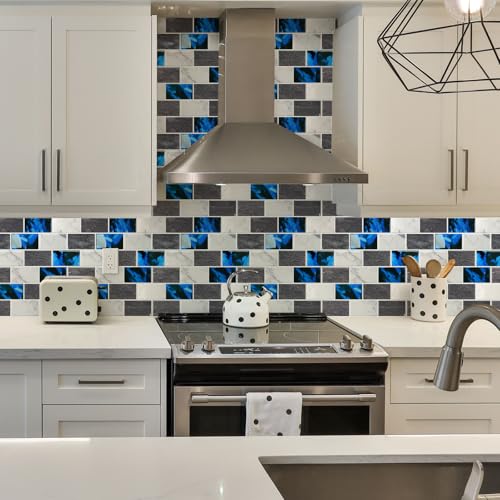 STICKGOO Subway Tile Peel and Stick Backsplash, Thicker Design 12" x 12" Stick on Backsplash Tiles for Kitchen, Bathroom, Wall Tile (10 Sheets, Blue Grey) - color: Blue Grey