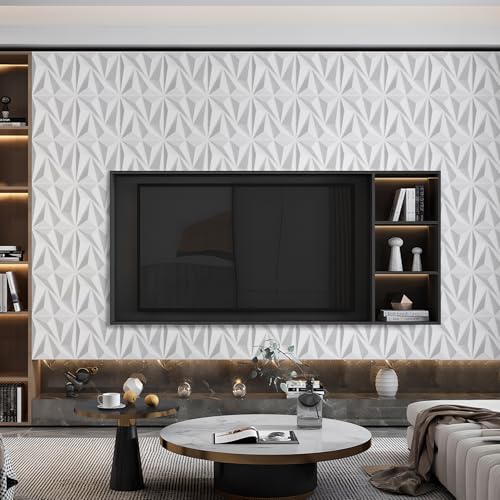 STICKGOO 3D Wall Panels Diamond, White, 12''x12'', 33 Pack - color: White