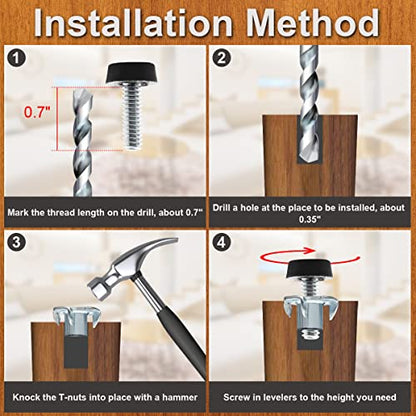 1/4" - 20 UNC Leveling Feet, 20 Pcs Adjustable Leg Levelers, Screw in Furniture Levelers with T-Nuts for Cabinet Cupboard Couch Desk Sofa Shelf Legs - size: 1/4" - 20 UNC