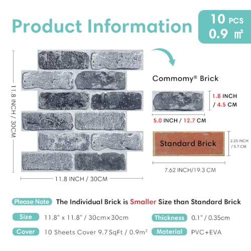 Commomy 3D Faux Brick Peel and Stick 10 pcs 11.8" x 11.8" - color: Brick-WEC