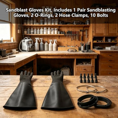Heavy Duty Sandblasting Gloves Rubber Gloves for Sandblaster Protective Safety Work Black Striped Glove - color: Black 24.8" Gloves Set