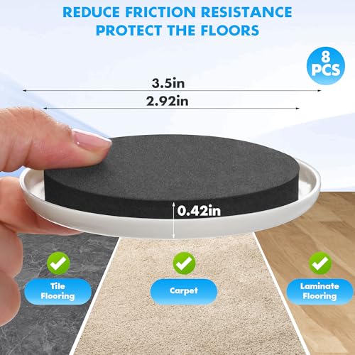 16-Pack Furniture Sliders for Hardwood Floors & Carpet, Save 80% Effort Safely and Easily, The Glide Tool Set for Heavy Furniture and Appliances, Reusable Moving Pads (8 Plastic & 8 Felt, 3.5" Slider) - size: 8 Plastic & 8 Felt 3.5" Sliders
