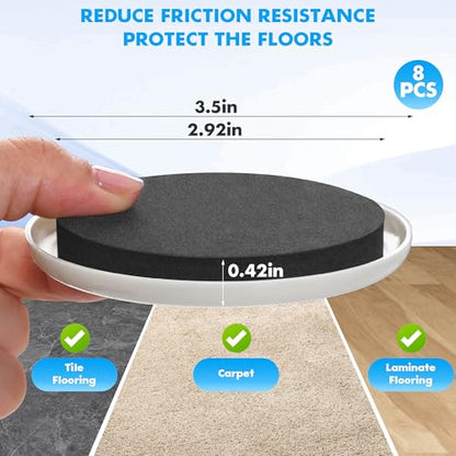 16-Pack Furniture Sliders for Hardwood Floors & Carpet, Save 80% Effort Safely and Easily, The Glide Tool Set for Heavy Furniture and Appliances, Reusable Moving Pads (8 Plastic & 8 Felt, 3.5" Slider) - size: 8 Plastic & 8 Felt 3.5" Sliders