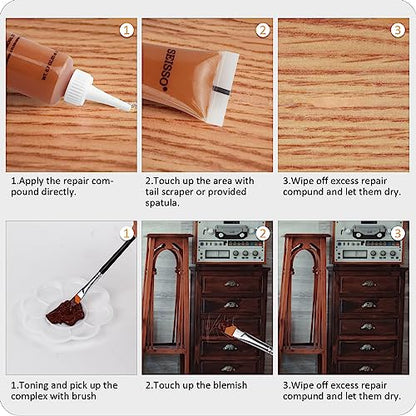 SEISSO Wood Furniture Repair Kit - Set of 42 Hardwood Laminate Vinyl Floor Repair Kit Wood Fillers, Markers and Wax Sticks - Used for Cover Ups Scratches, Stains, Holes for Table, Door, Cabinet - size: Large